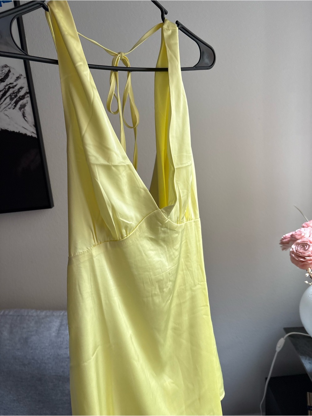 Peppermayo Yellow Backless Satin Halter Dress - Picture 2 of 6